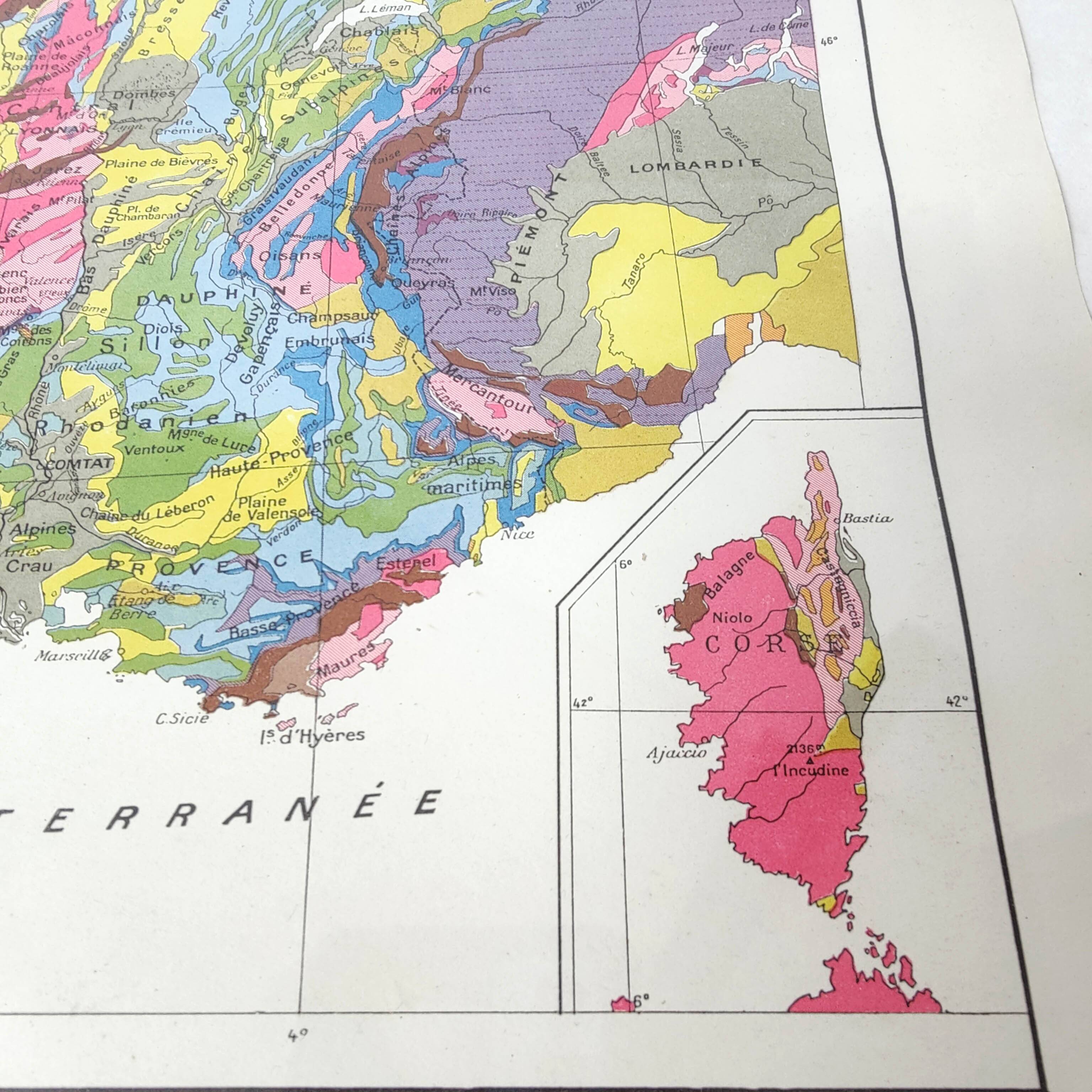 Old map of France from 1950 43x43cm
