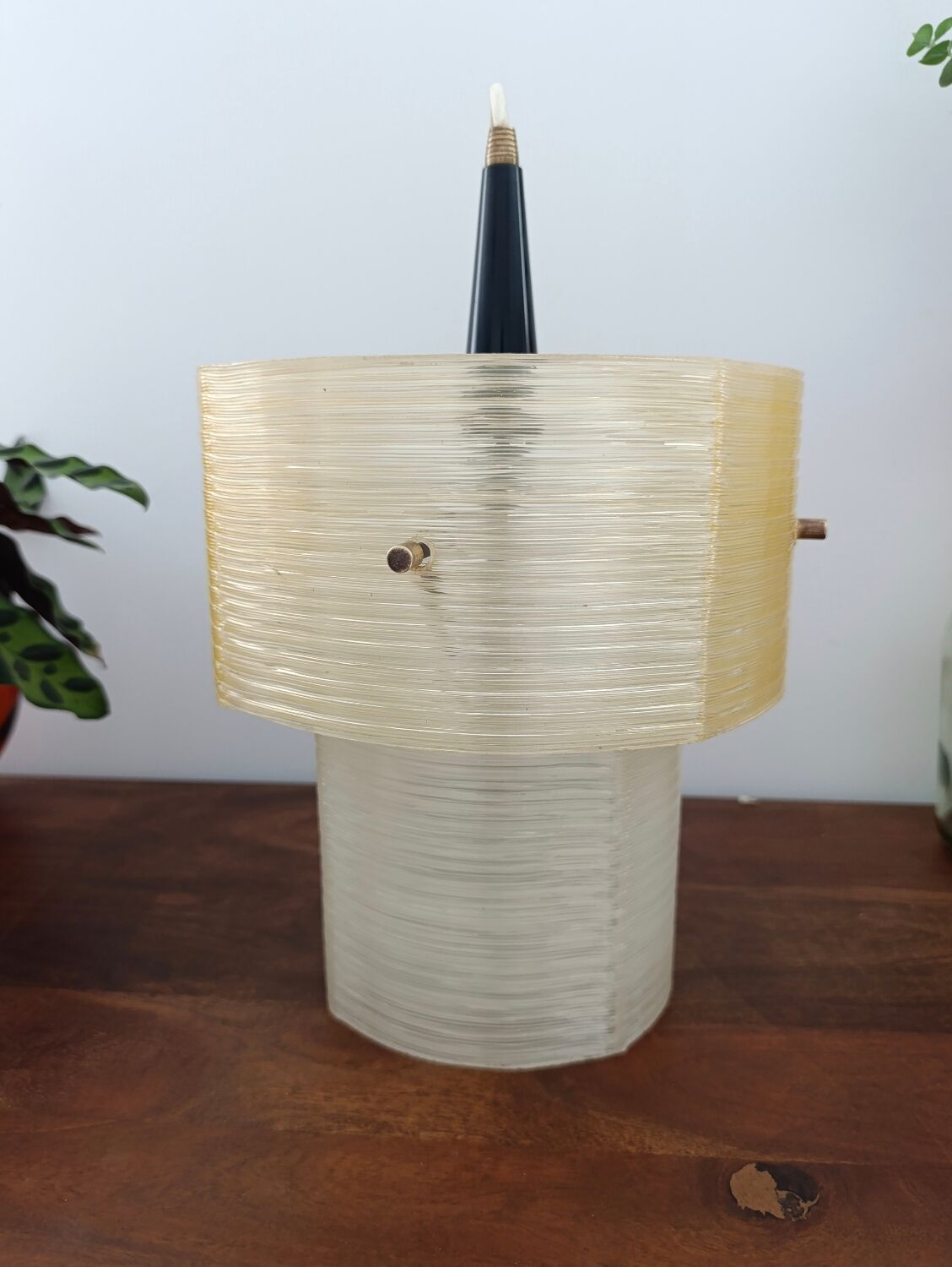 Plexiglas pendant light, two-tone ribbed plastic, 1970