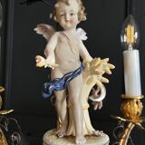 Napoleon III period cage chandelier in bronze and porcelain