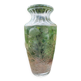 Old large molded glass vase with thistle decoration