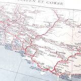 Old map of Corsica and southern Mediterranean France 43x43cm from 1950