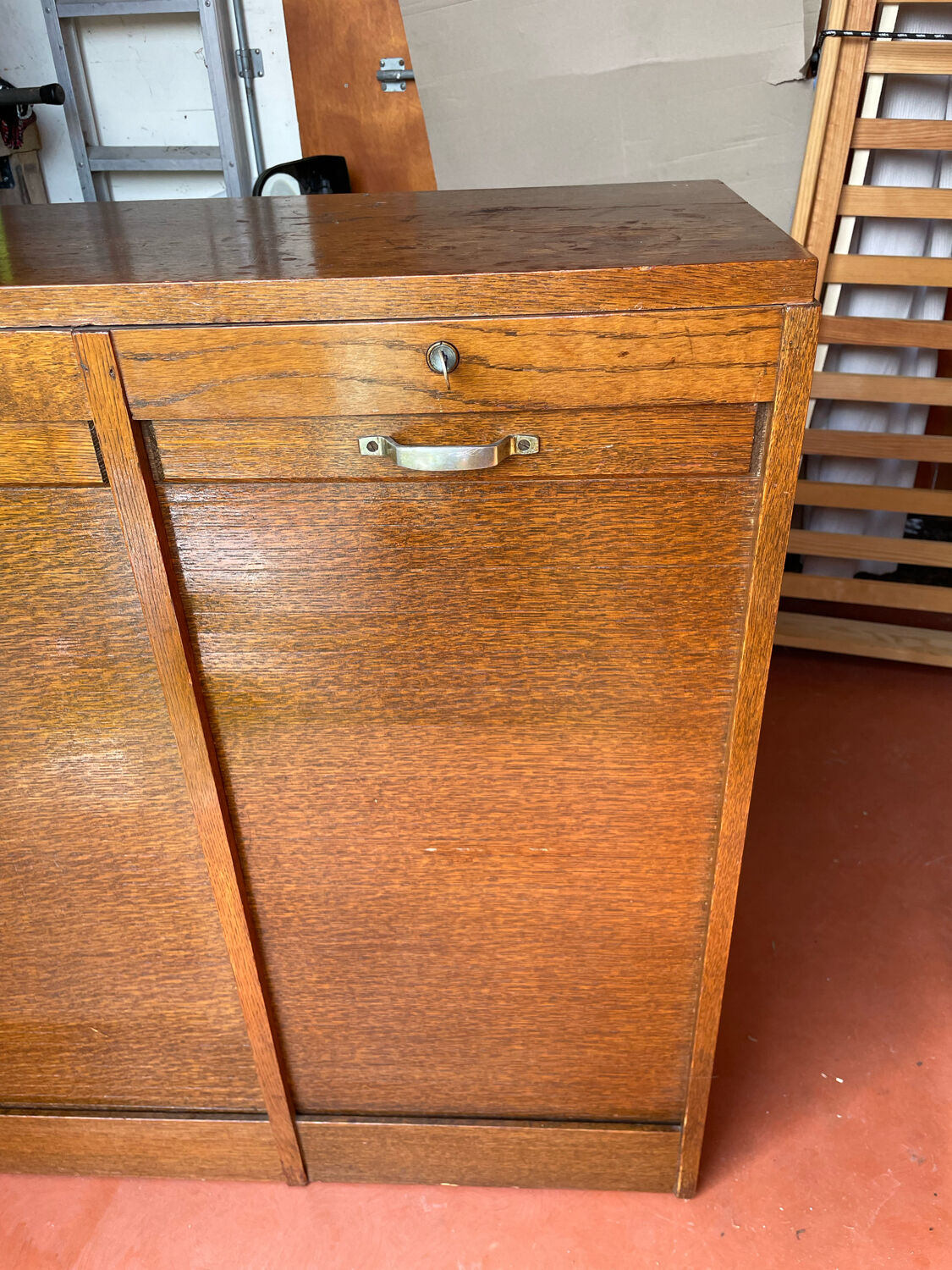 Double filing cabinet with vintage curtain from the 40/50 period