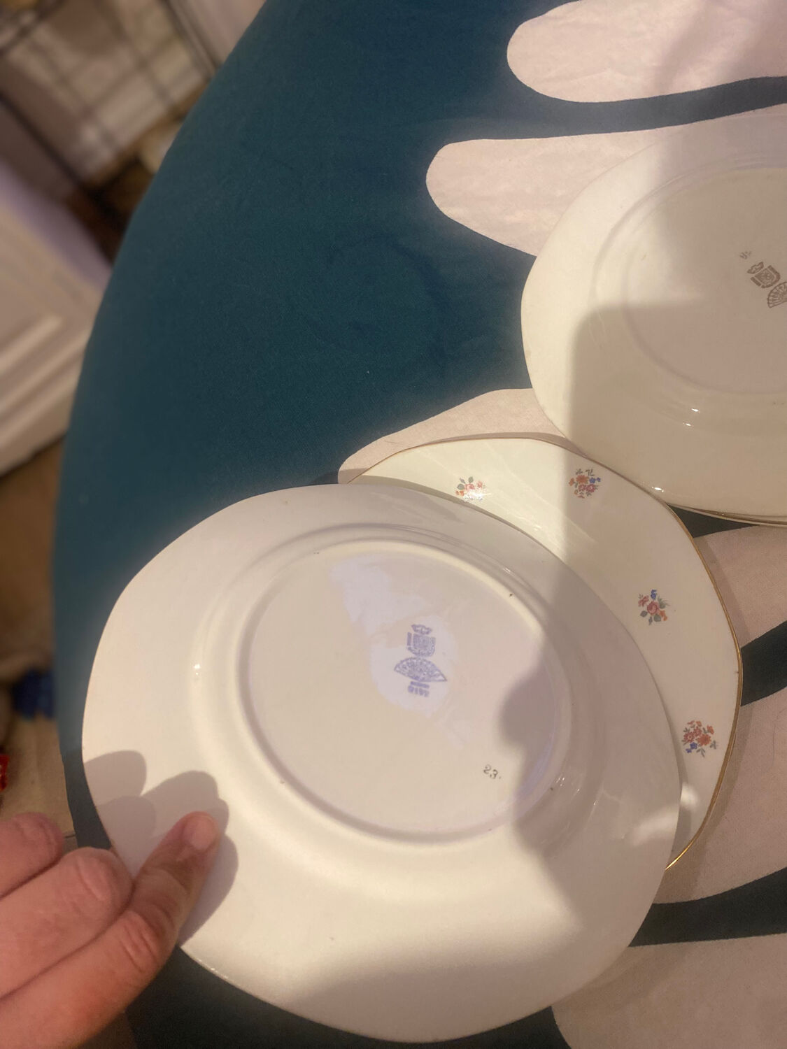 Dessert plate and porcelain dish with a multicoloured floral pattern vintage.