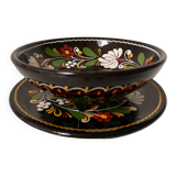 Drainer with plate, black varnished stoneware, popular art