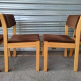 set of 6 Scandinavian style chairs in solid wood and vintage velvet