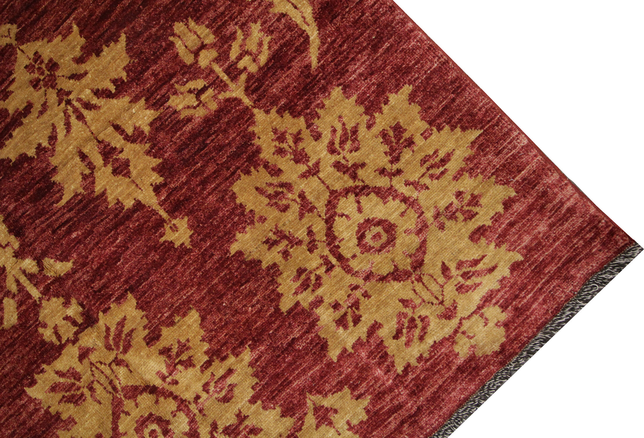 Modern deep red wool rug, classic handwoven carpet- 143x205cm