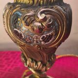 1900 solid bronze lamp inlaid with enamel glass lampshade