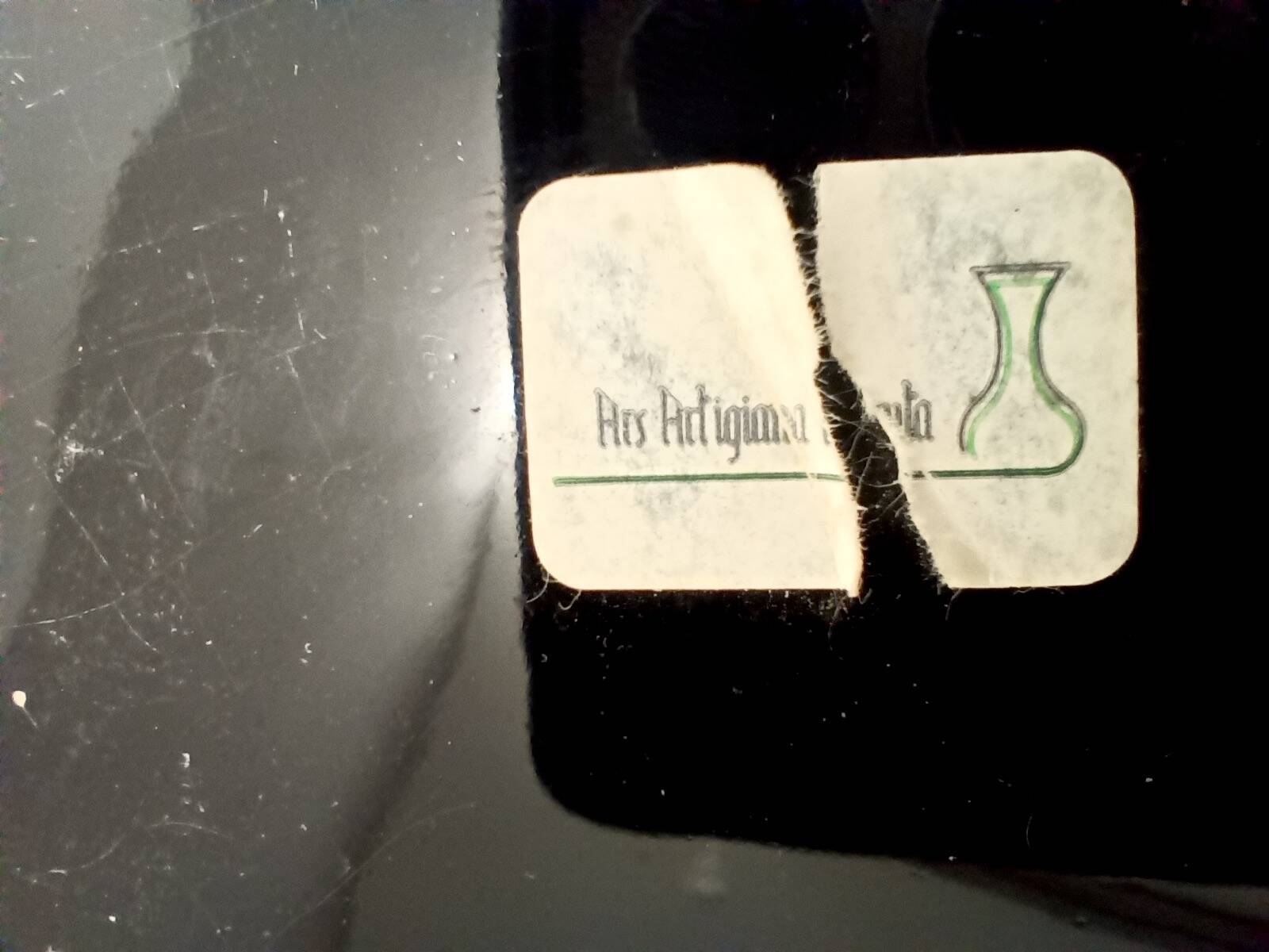 Lacquered Black with Colored Details Ceramic Vide-Poche by Ars Deruta, Ital