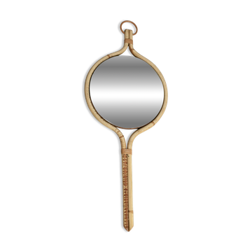 Miroir en rotin dans le goût de Louis Sognot, France, 1950