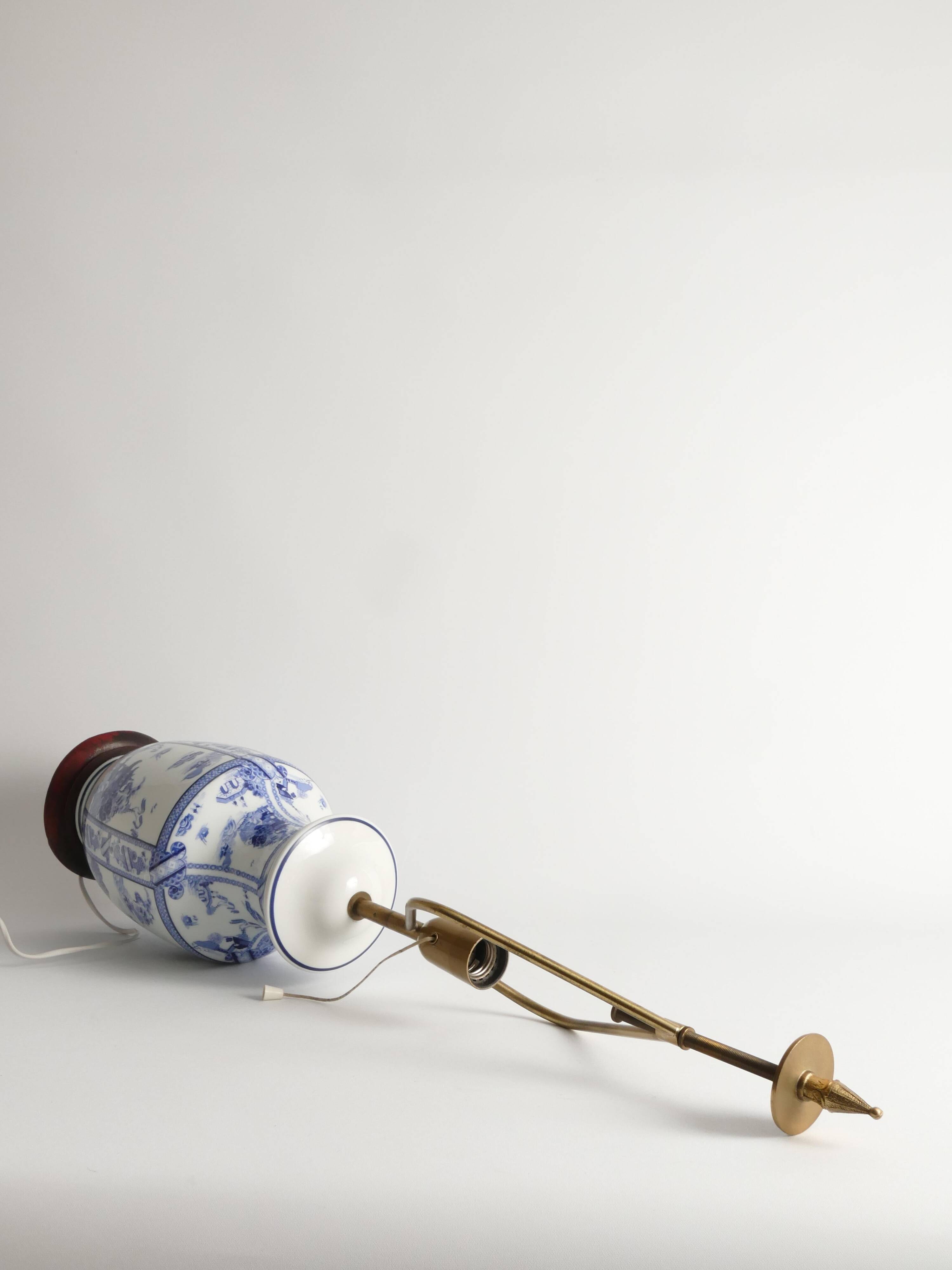 French Blue & White Willow Porcelain Table Lamp, by Louis Drimmer, Limoges