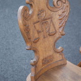 Set of 4 carved wooden stepladder chairs, pharmacy, brutalist, mountain style