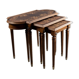 French marquetry nest side table