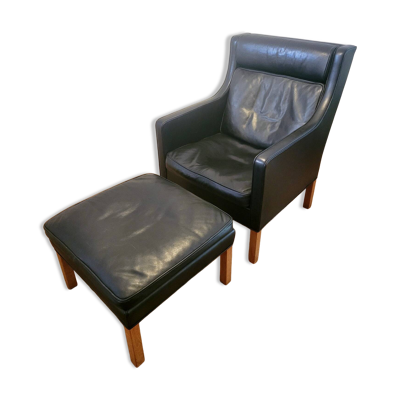 Fauteuil à oreilles vintage 2431 avec ottoman par Børge Mogensen pour Fredericia