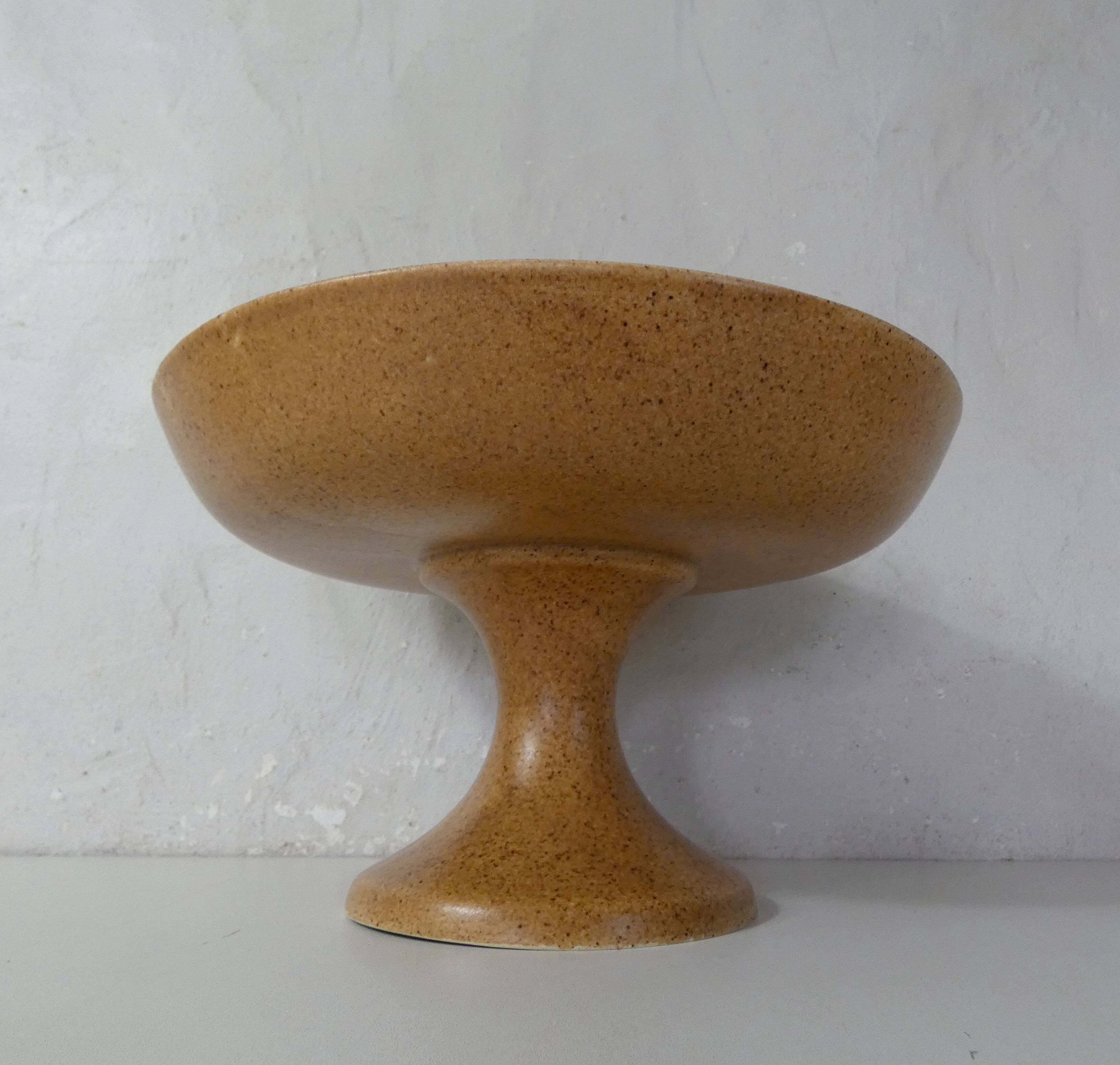 old large stoneware compotier plate on vintage foot