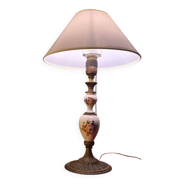 lampe porcelaine et bronze tres elegante ,inter a tirette 50x30 tres bon e