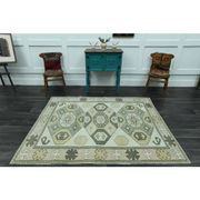 1970s vintage Turkish Oushak handmade wool cotton green area rug 164x207