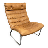 Fauteuil lounge JK 720, cuir couleur cognac, par Jørgen Kastholm pour Kill International, années 1970