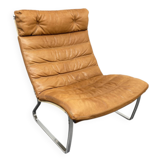 JK 720 lounge chair, cognac-coloured leather, by Jørgen Kastholm for Kill International, 1970s