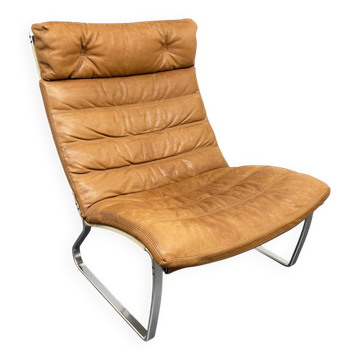 Fauteuil lounge JK 720, cuir couleur cognac, par Jørgen Kastholm pour Kill International, années 1970