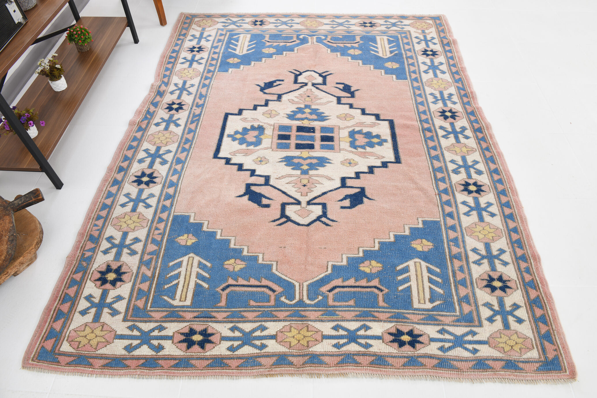 6x7 Pink & Blue Oushak Rug, 178x224Cm