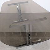 Large smoked glass and chrome table from the 70s