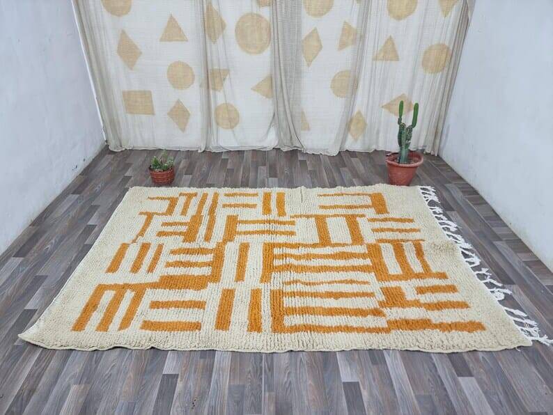 Handmade Berber rug Azilal orange size 150 x 250 cm