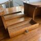 Wooden console table / vintage folding desk with mirror and small drawer