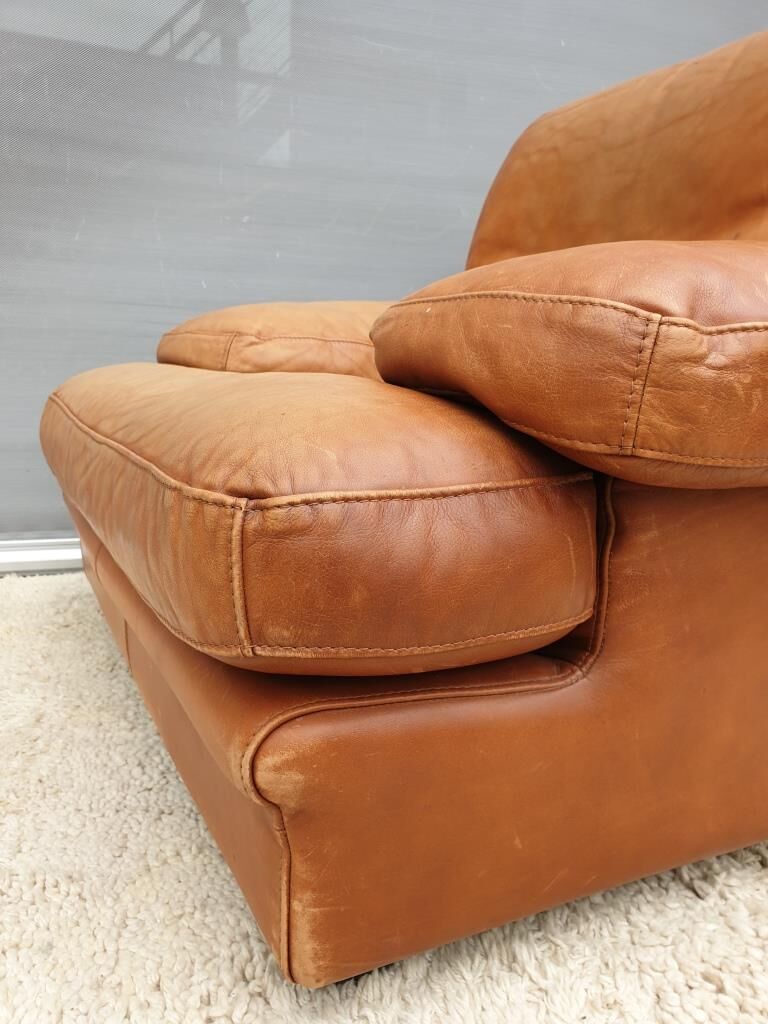 Fauteuil club lounge cuir cognac design 1970