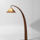 Italian wood arc floor lamp in rattan, 1970s