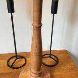 Trio of Vintage Teak and Steel Candlesticks