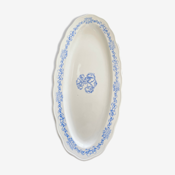 Serving dish in white earthenware with blue frieze