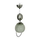 Suspension monte et baisse 70's métal chromé et boule opaline
