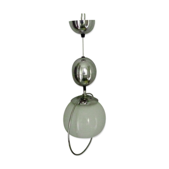 Suspension rises and falls 70's chrome metal and opaline ball