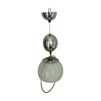 Mount and drop 70's chromed metal and opaline ball lamp