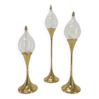 Set of 3 brass oil lamps Freddie Andersen 1970