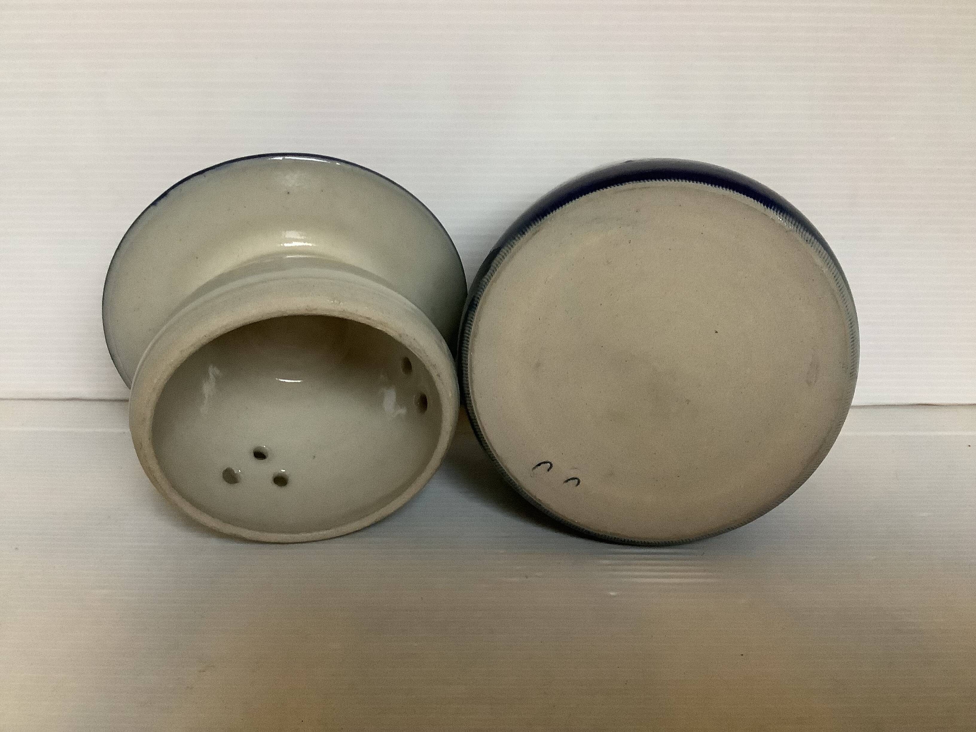 Blue stoneware water butter dish