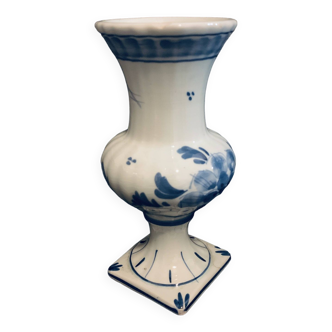 Small vase 15cm signed delft blue 1960 square base hand painted flower earthenware vintage old