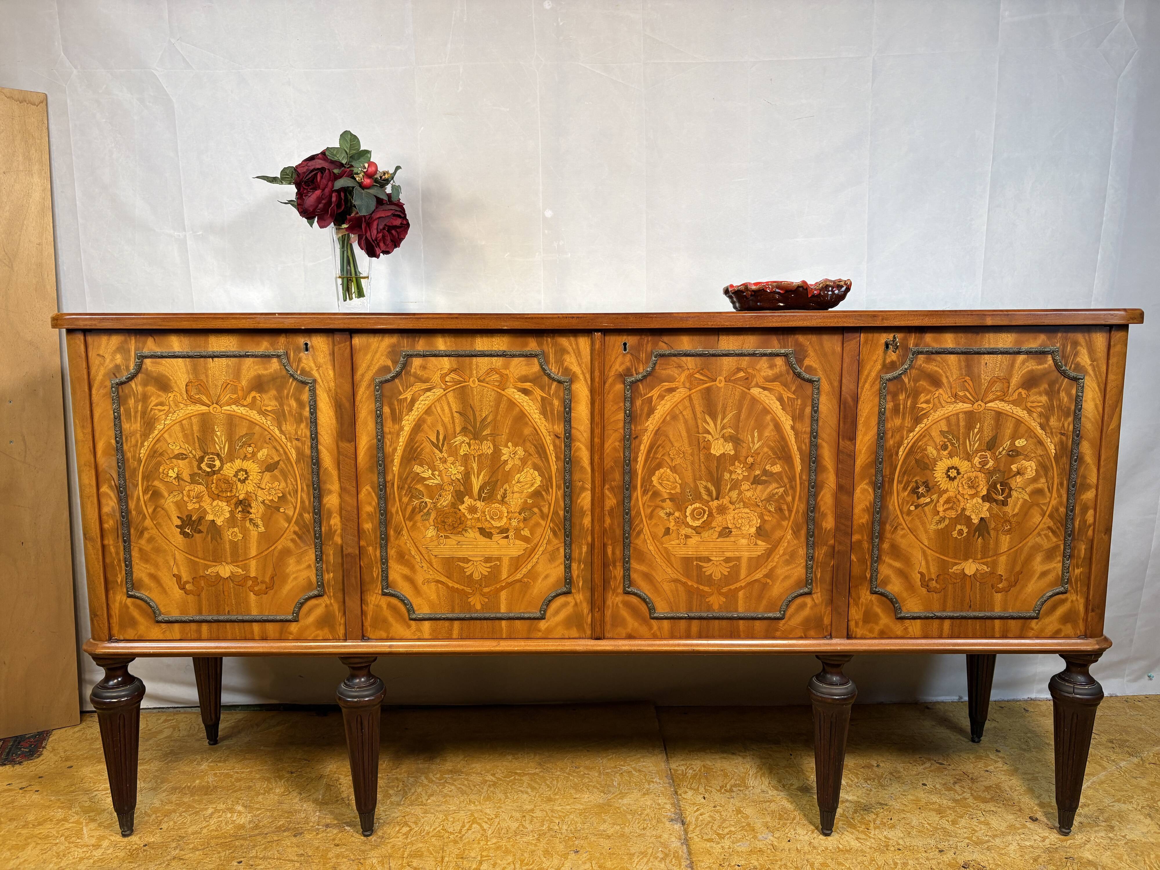 Exceptional Antique Marquetry Inlaid Hall Console / Sideboard – Circa 1900