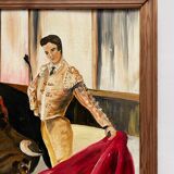 Oil on panel matador bullfighter and bull