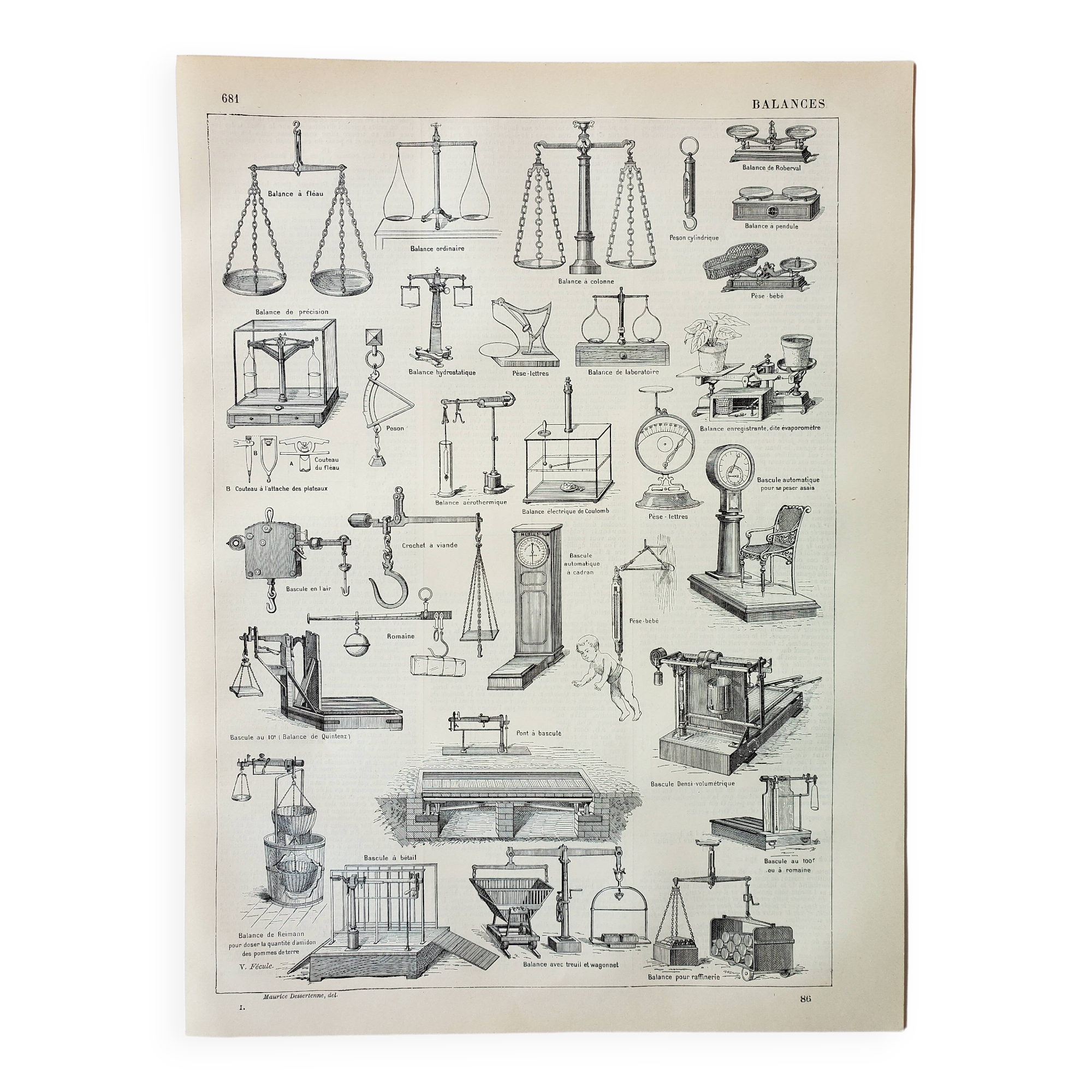 Old engraving 1898, Old balance, seesaw • Lithograph, original illustration