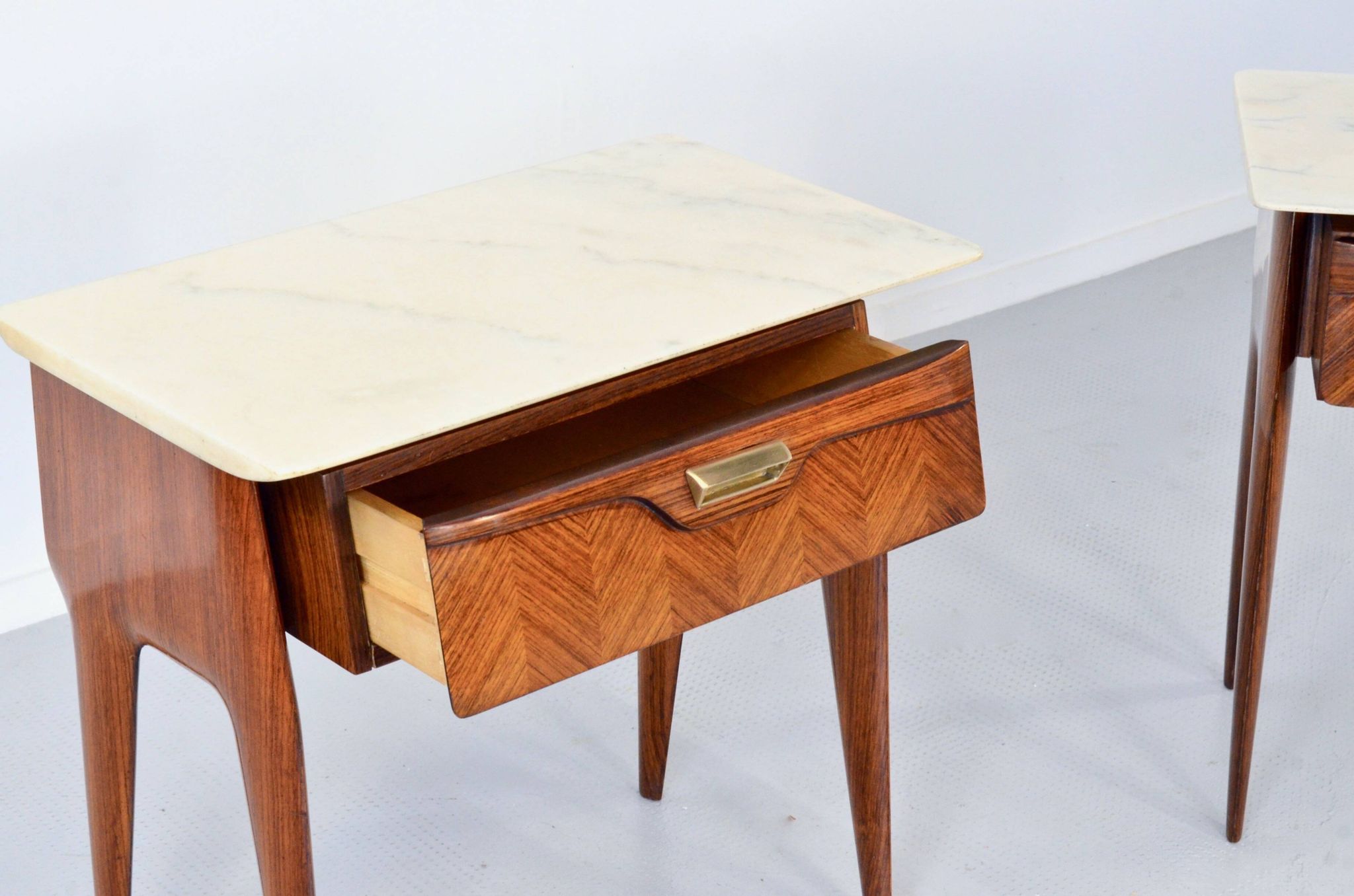 Set of 2 Italian Midcentury Rosewood and carrara bedsides tables