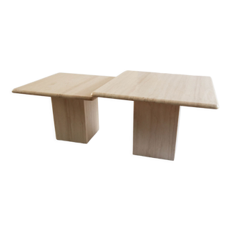 Set of Two vintage travertine side tables
