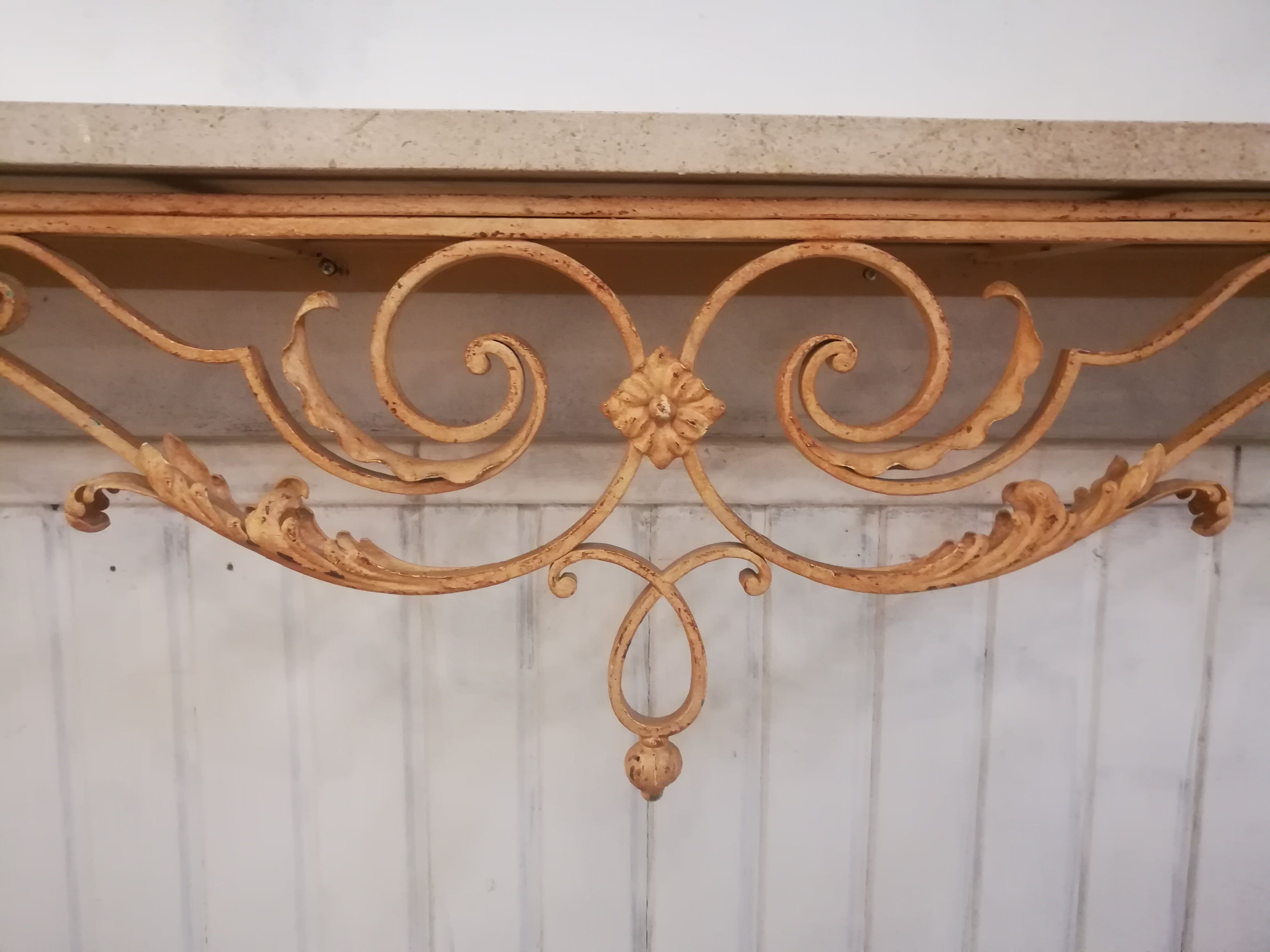 Wrought iron and marble wall console
