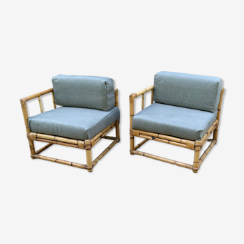 Pair of vintage rattan armchairs