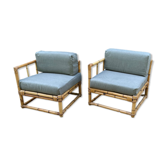 Pair of vintage rattan armchairs