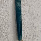 Vintage 1960s witch's eye mirror, turquoise velvet, sunburst effect - 24 x 54 cm