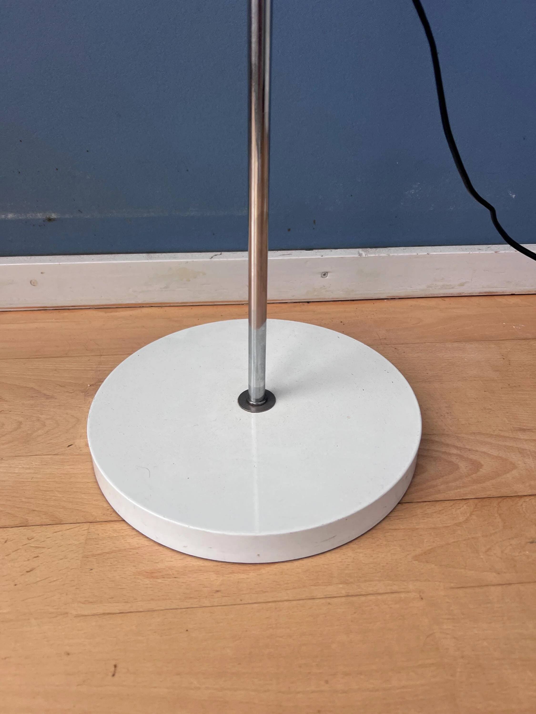 Vintage Space Age floor lamp with white plexiglass UFO shade.