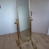 Grand miroir psyché laiton sur pied vintage, pivotant