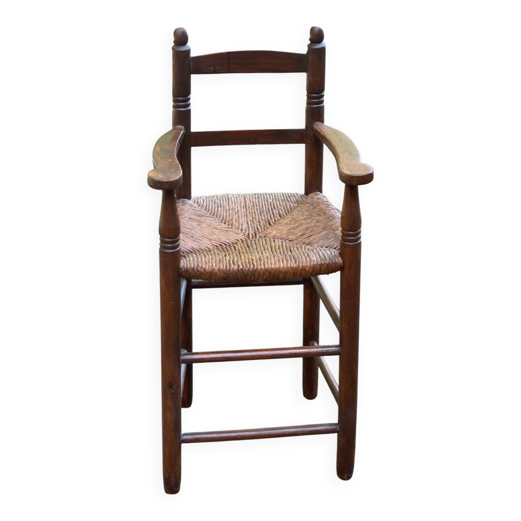 Réhausseur chaise haute enfant du 19ème en bois massif paillée