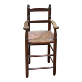 Réhausseur chaise haute enfant du 19ème en bois massif paillée